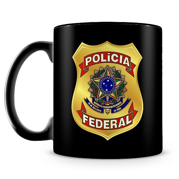 Caneca Polícia Federal 100% Preta (Com Nome)