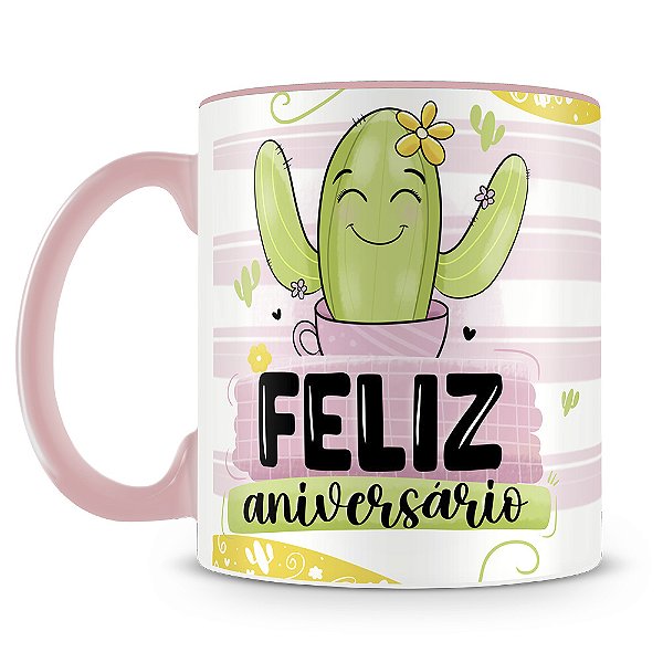 Caneca Feliz Aniversário Cacto