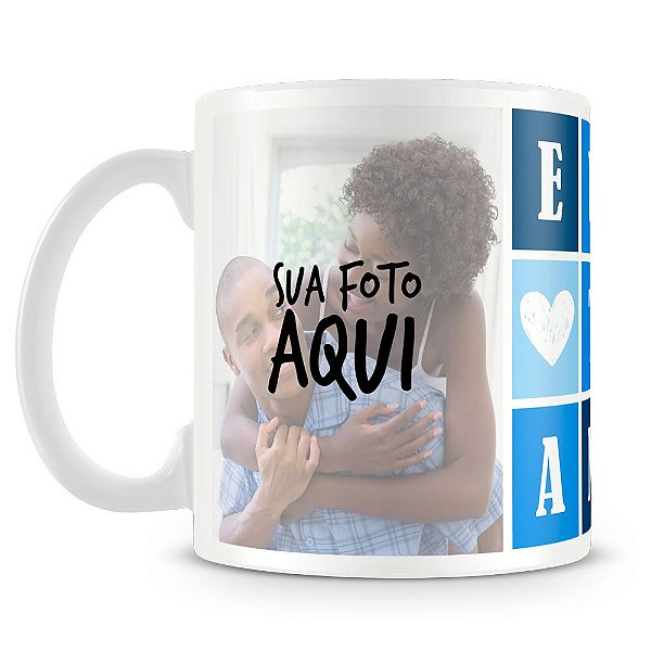 Caneca Personalizada Eu Te Amo - Azul (2 Fotos)