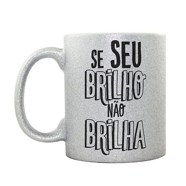 Caneca Personalizada Glitter Prata Brilho Brilhoso