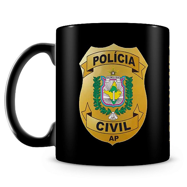 Caneca Polícia Civil do Amapá 100% Preta (Com Nome)