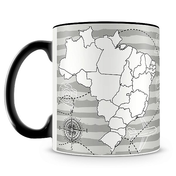 Caneca Mapa do Brasil Para Colorir (Preto)