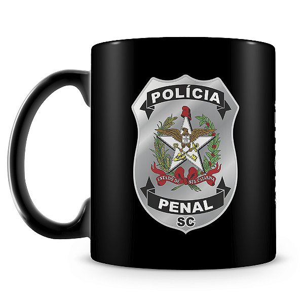 Caneca Polícia Penal de Santa Catarina 100% Preta (Com Nome)