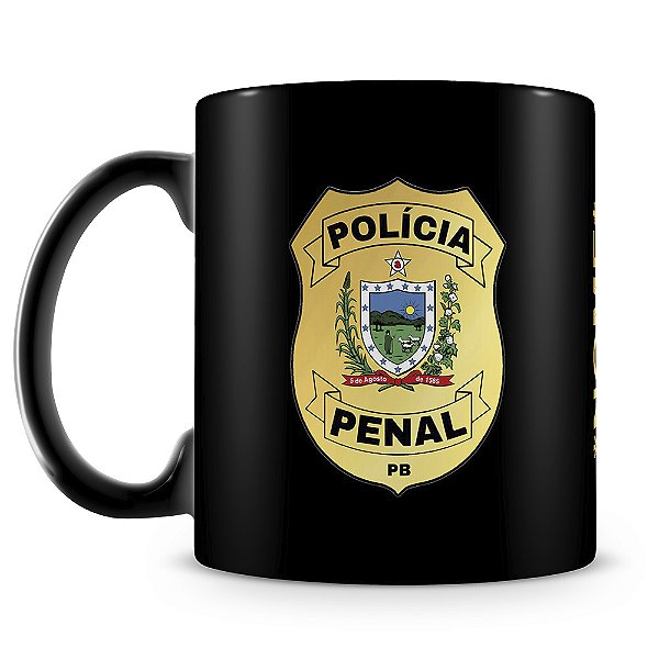 Caneca Polícia Penal da Paraíba 100% Preta (Com Nome)