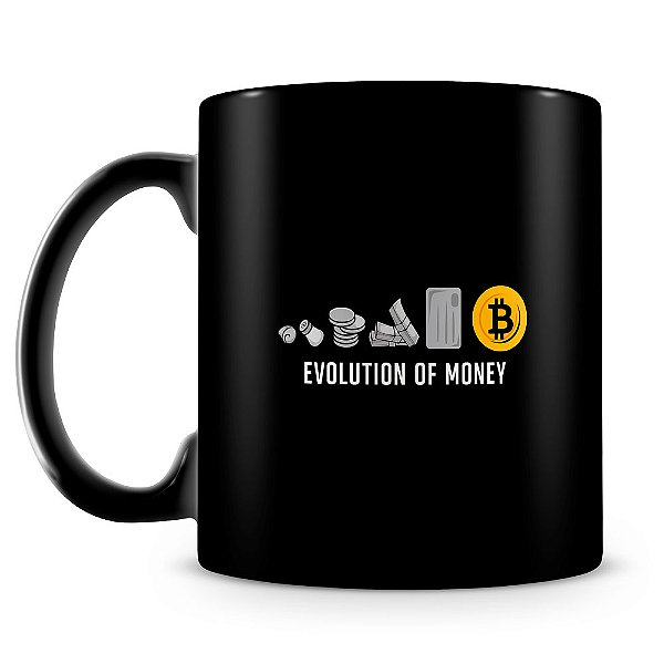 Caneca Bitcoin Evolution of Money (100% Preta)