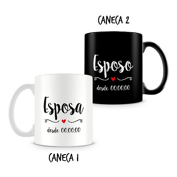 Caneca Dupla Personalizada Esposo e Esposa (Com Data)