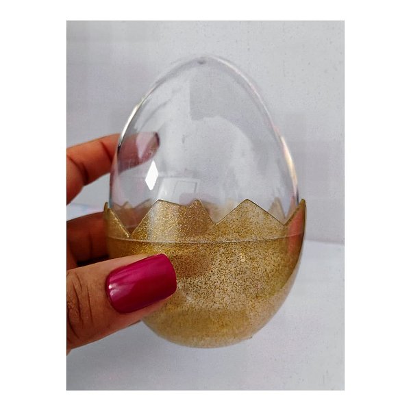 Ovo Transparente Glitter em Acrilico P 8x11 cor Ouro