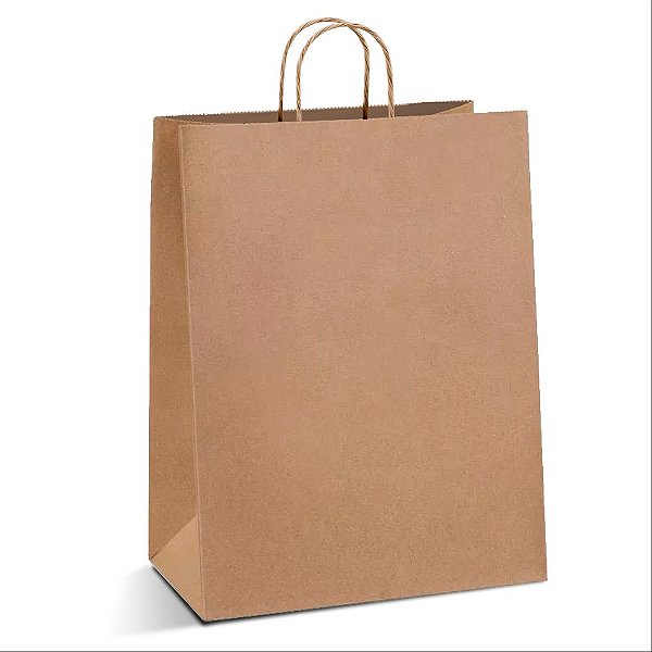 Embalagem Saco Kraft Delivery - Com Alça Torcida - Liso | 28,0 x 15,5 x 38,0 cm