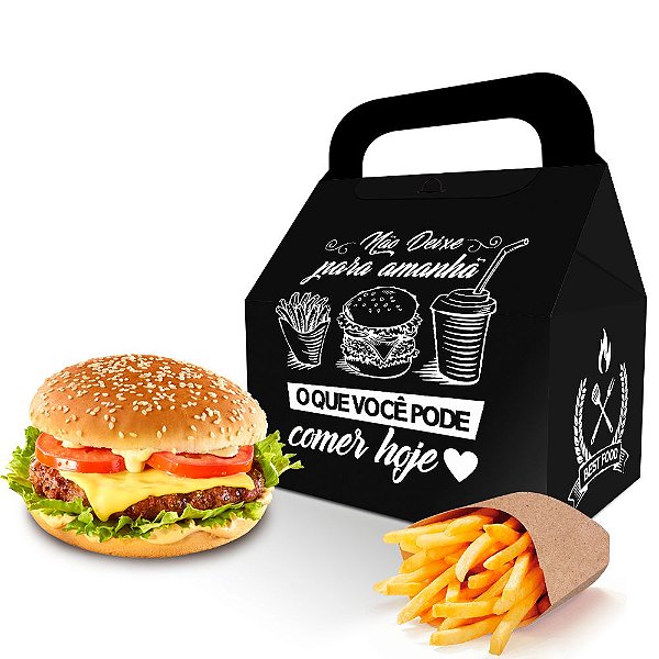 500 Embalagem Delivery Mini Hamburguer Lanches Batata Frita / Porções -  Linha Black