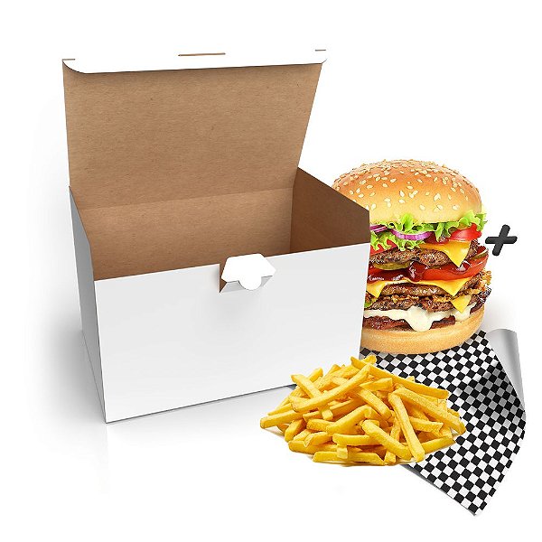 Embalagem Caixa Delivery Hambúrguer - Combo | Branco