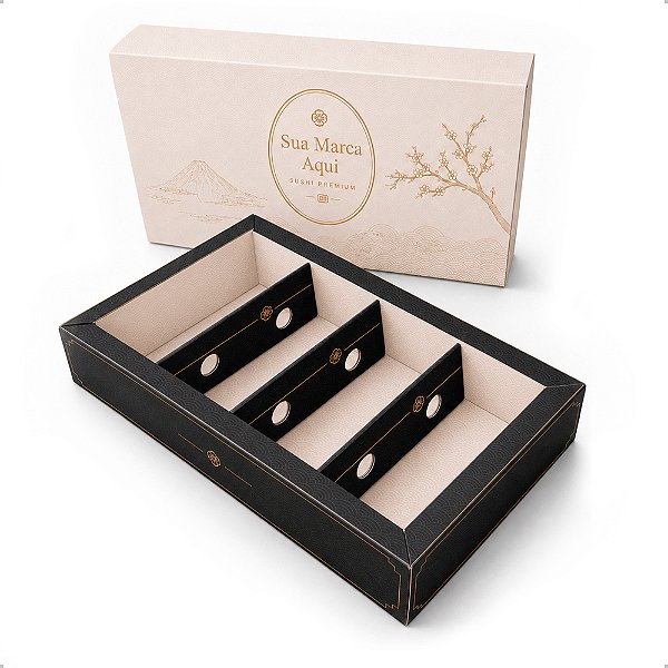 Caixa Gaveta Premium para Sushi com 3 Divisórias – Grande | Personalizado