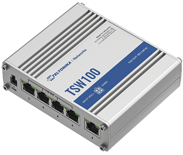 TSW100 Switch Industrial Não Gerenciável 5x Gigabit 4x POE Teltonika