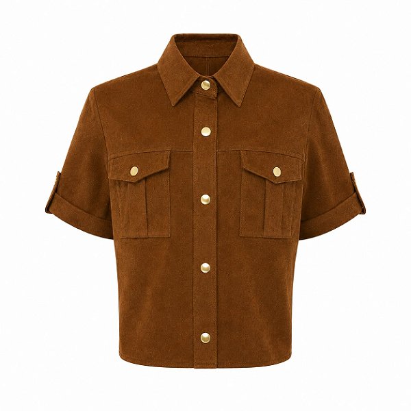 CAMISA CROPPED BOTÕES DOURADO CAMURÇA