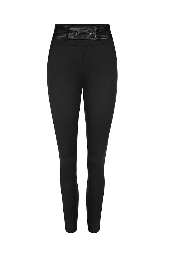 CALÇA SKINNY MALHA COURO CÓS