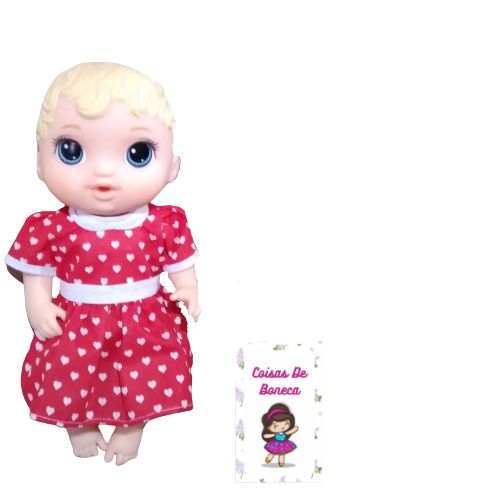 Vestido C/ Manga Curta E Cinto De Viés P/ Boneca Baby Alive/My Little