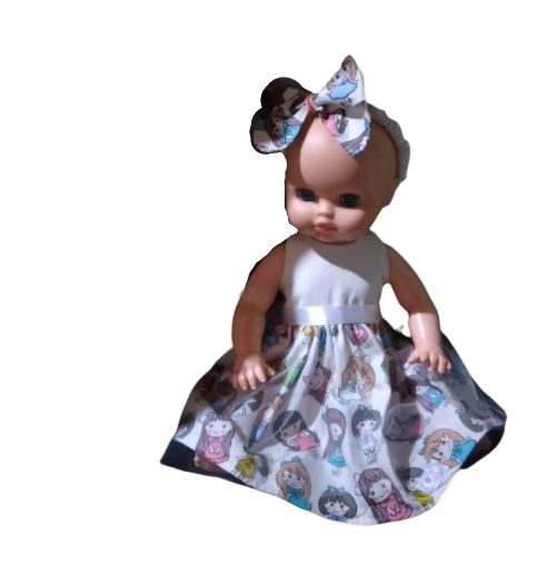 Vestido C/ Sobre Saia Em Tule Boneca Bebê Grande