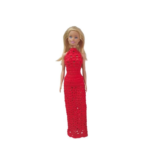 Vestido Longo Frente Única Croché P/ Boneca Barbie
