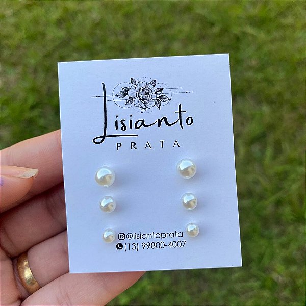 Trio de Brincos Pérola - Prata 925