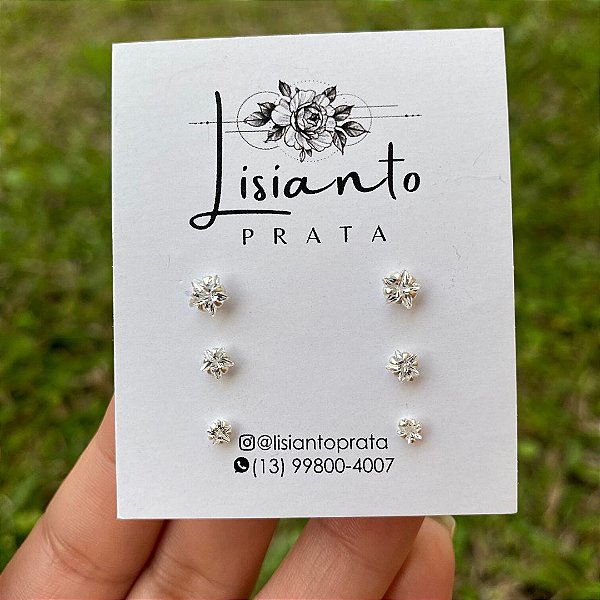 Trio de Estrela de  Zircônia 3/4/5mm - Prata 925