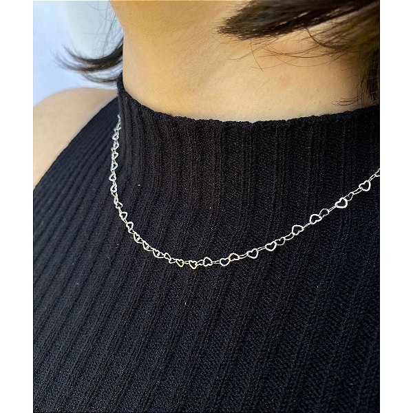 Corrente Elos de Corações - Prata 925