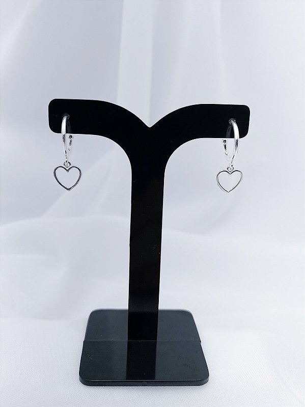 Argola  Pingente Coração Vazado com Tarraxa - Prata 925