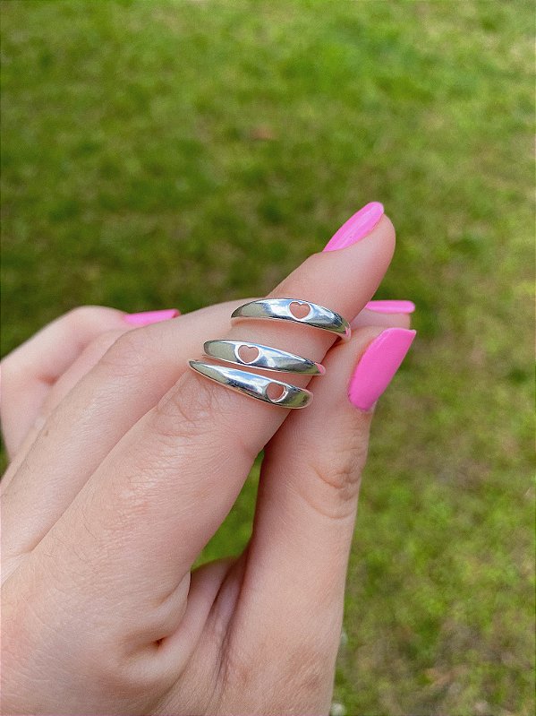 Anel Chapa Coração Vazado - Prata 925