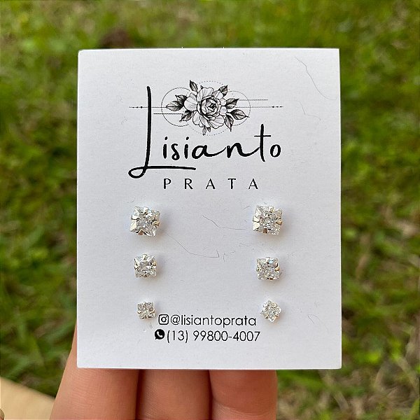 Trios de Zircônia Quadrada 3/4/5x5mm- Prata 925