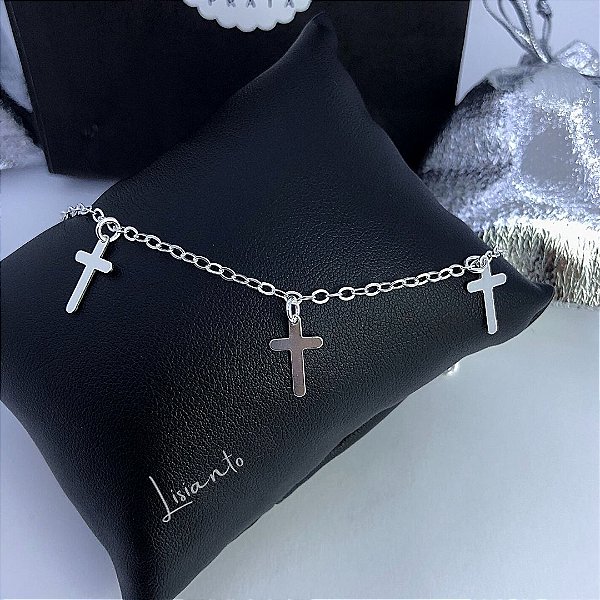 Pulseira com Pingente Cruz  - Prata 925