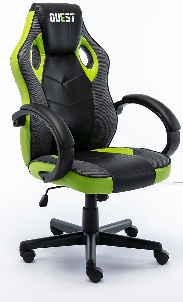 Cadeira Gamer Quest Verde e Preto Reclinável