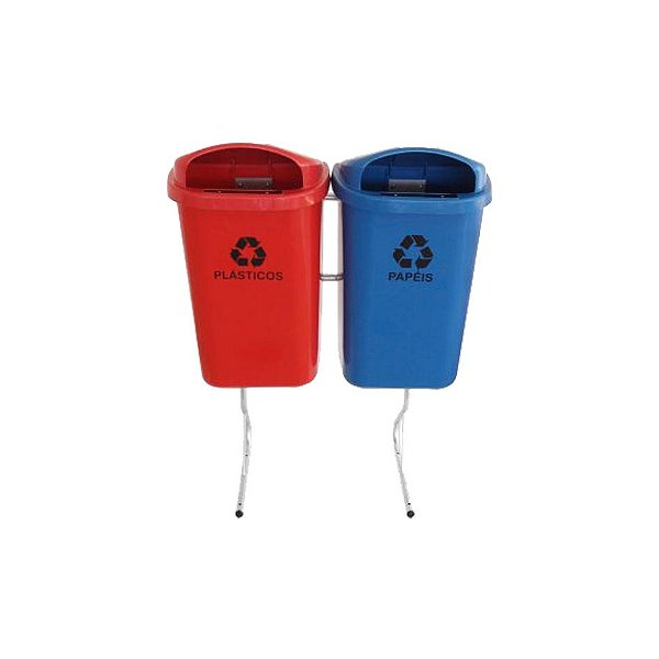Conjunto Coleta Seletiva Com 02 Lixeiras Em Plástico Com Abertura Frontal, 50 Litros Cada