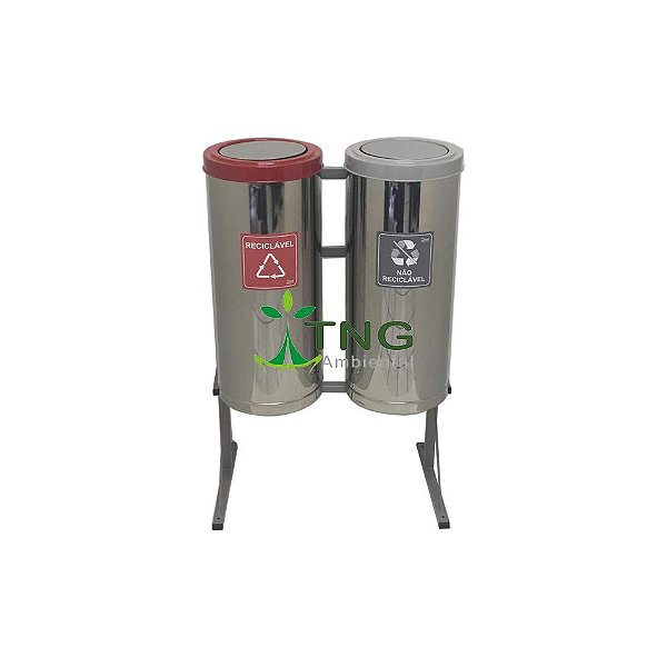 Conjunto Coleta Seletiva Com 02 Lixeiras Em Aço Inox Com Tampa Flip-Top, 50 Litros Cada