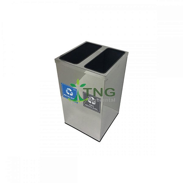 Lixeira 100 Litros Em Aço Inox Com Duas Divisórias