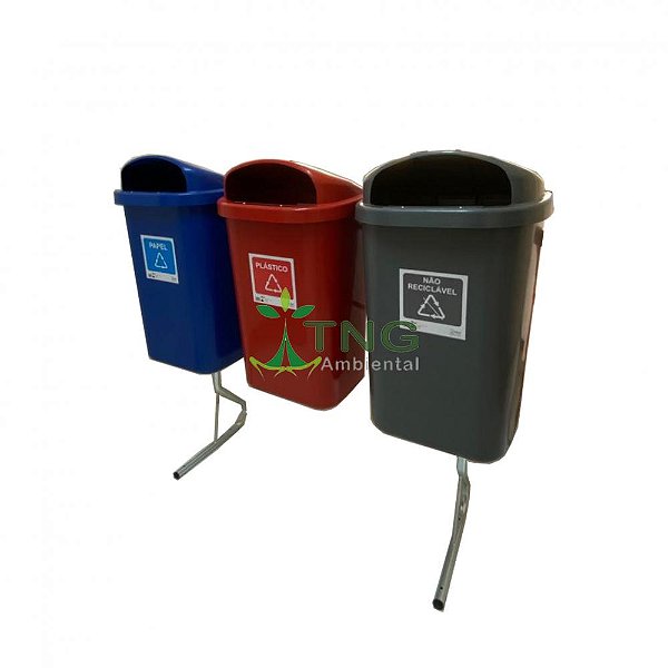 Conjunto Coleta Seletiva Com 03 Lixeiras Em Plástico Com Abertura Frontal, 50 Litros Cada