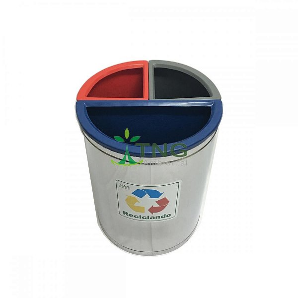 Lixeira 50 Litros Em Aço Inox Com Três Divisórias