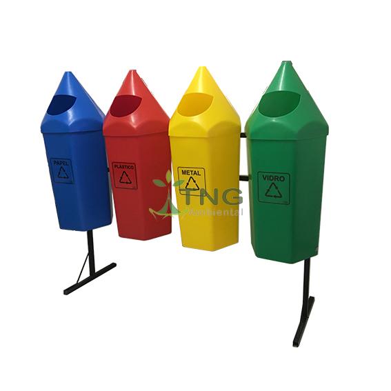 Conjunto Coleta Seletiva Com 04 Lixeiras Em Plástico Modelo Lápis, 50 Litros Cada