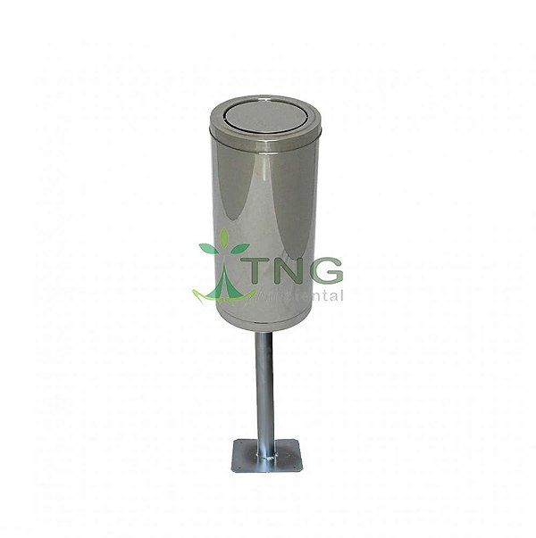 Lixeira 50 Litros Em Aço Inox Com Tampa Flip-Top Fixada No Poste