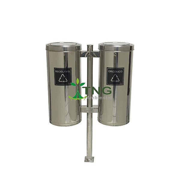 Conjunto Coleta Seletiva Com 02 Lixeiras Em Aço Inox Tampa Flip-Top, 50 Litros Cada