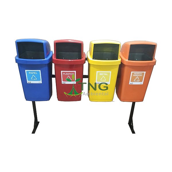 Conjunto Coleta Seletiva Com 05 Lixeiras Em Fiberglass Com Abertura Frontal, 50 Litros Cada