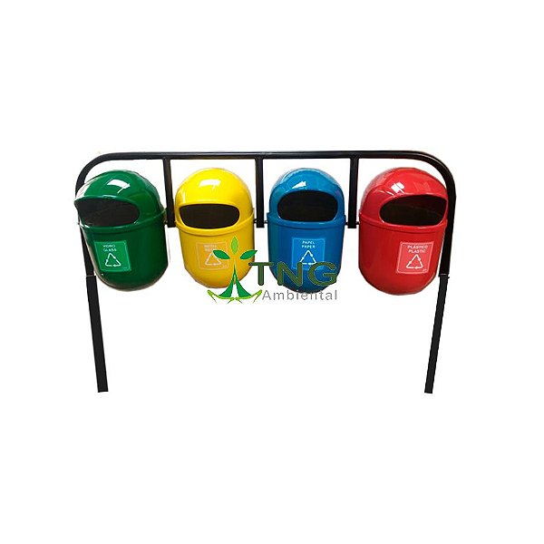 Conjunto Coleta Seletiva Com 05 Lixeiras Em Fiberglass Formato Ovinho, 50 Litros Cada