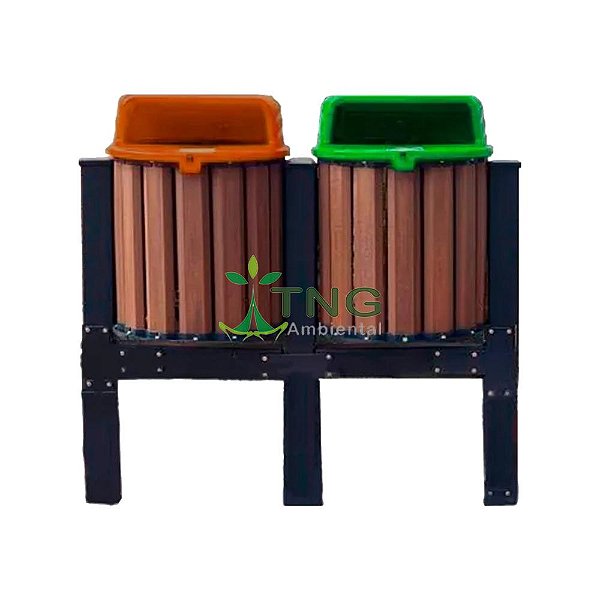 Conjunto Coleta Seletiva Com 02 Lixeiras Em Madeira Plástica 67 Litros Cada