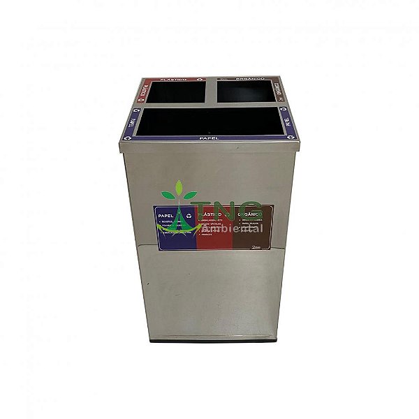 Lixeira 100 Litros Aço Inox Com Três Divisórias