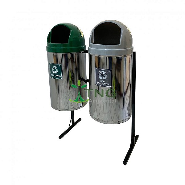 Conjunto Coleta Seletiva Com 05 Lixeiras Em Aço Inox e Tampa Em Fiberglass, 75 Litros Cada