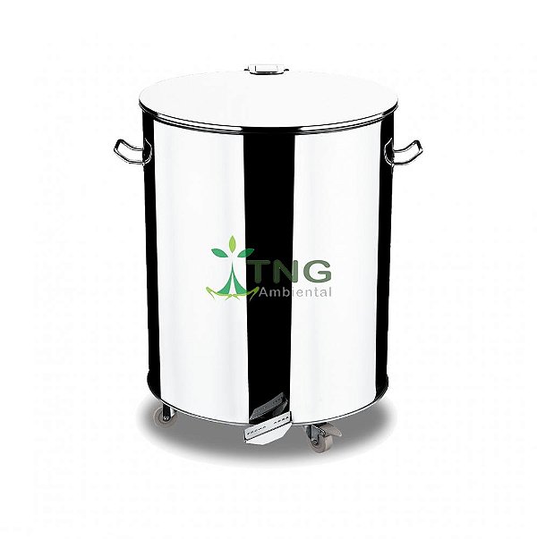 Lixeira 110 Litros Em Aço Inox Com Pedal, Balde Interno e Rodízios