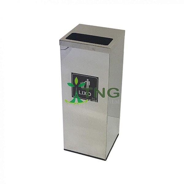 Lixeira 45 Litros Quadrada Em Aço Inox Com Tampa Meia-Aberta