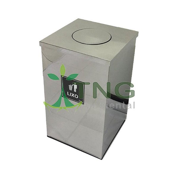 Lixeira 100 Litros Quadrada Em Aço Inox Com Tampa Flip-Top