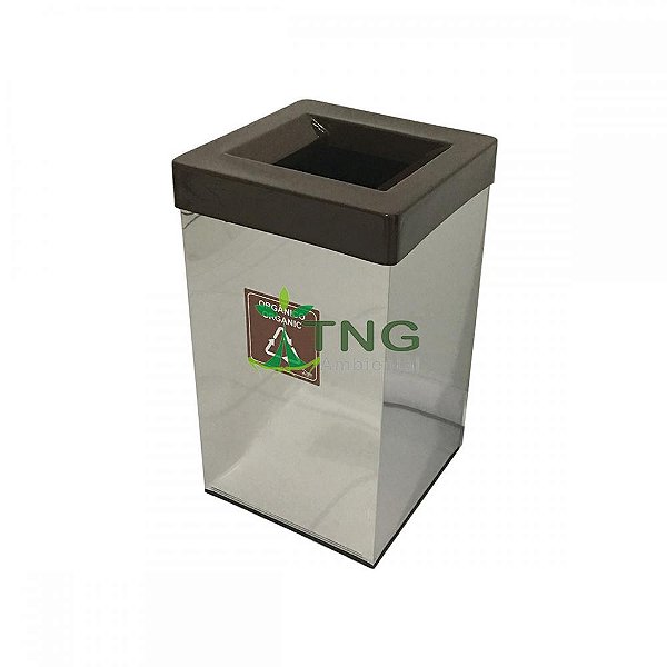 Lixeira 100 litros quadrada em aço inox com aro em fiberglass