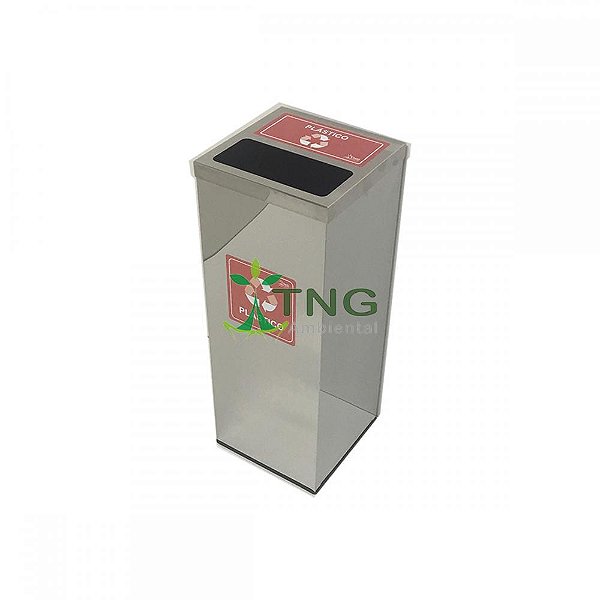 Lixeira 45 litros quadrada em aço inox com tampa meia-aberta