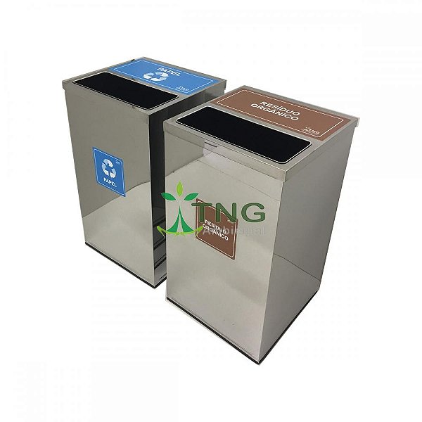 Lixeira 100 litros quadrada em aço inox com tampa meia-aberta