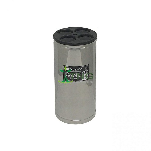 Lixeira para copos usados em aço inox com tampa em plástico com 04 aberturas