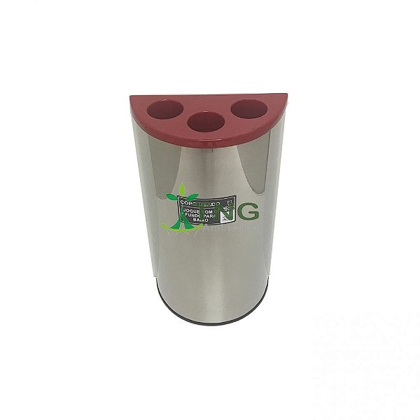 Lixeira para copos usados em formato meia-lua em aço inox e tampa em fiberglass com 03 aberturas
